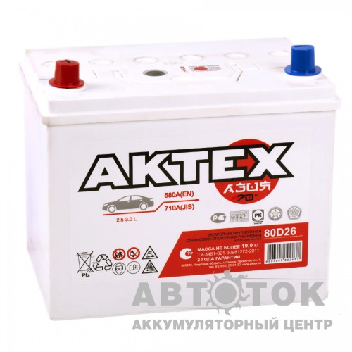 Автомобильный аккумулятор Актех Азия 80D26R 70L 580A