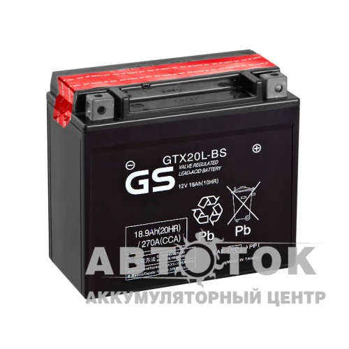 Автомобильный аккумулятор GS GTX20L-BS YTX20L-BS - 18 Ач 270А 177x89x157 О.П. AGM сух.зар. GS YUASA