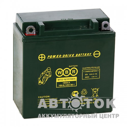 Автомобильный аккумулятор WBR MT12-10 AGM 10 Ач 120А П.П.135x75x139 YB9A-A, YB9-B, 12N9-4B-1