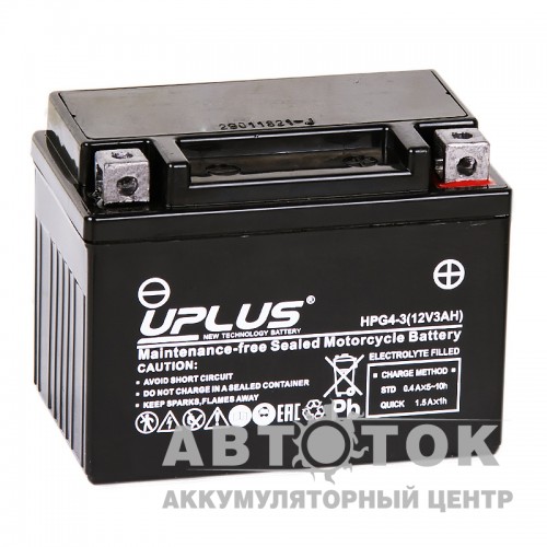 Автомобильный аккумулятор Uplus Nano GEL 3 Ач 60А О.П. YTX4L / YB4L-B 113x70x85 HPG4-3